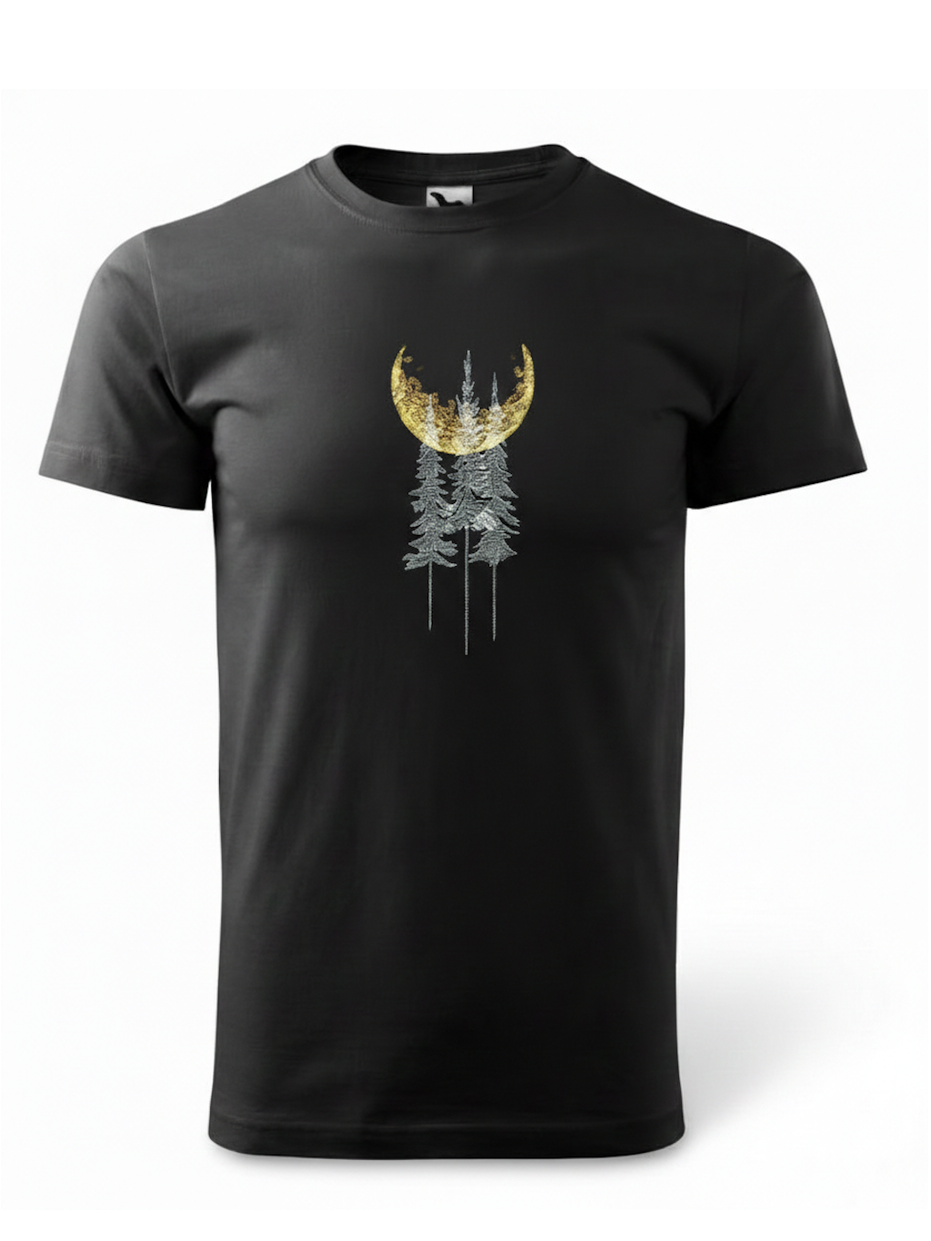 Vysivane tricko mesiac nad stromami